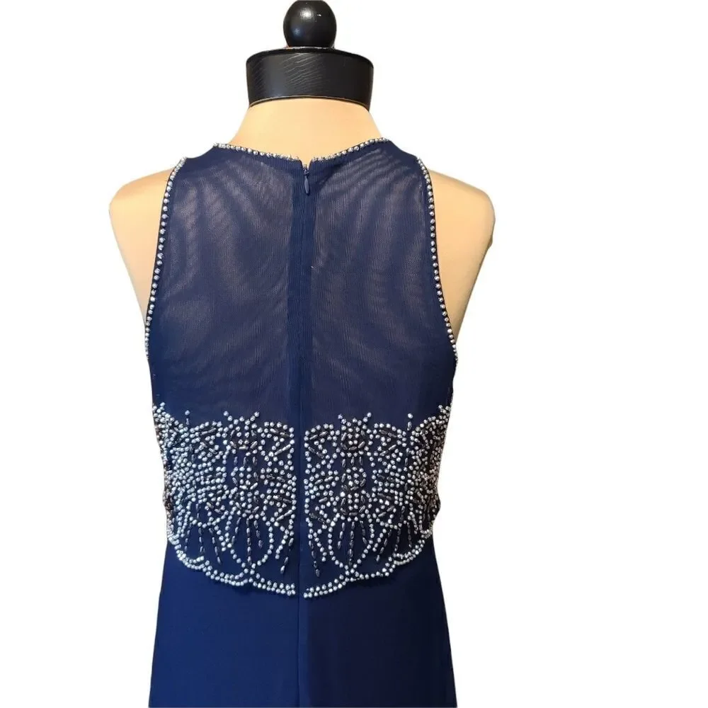 Cachet Embellished Navy Blue Long Dress Gown Size 10
